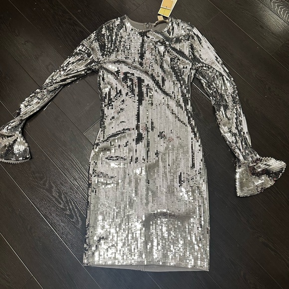 MICHAEL KORS SILVER SEQUIN PARTY DRESS SZ XS π - Picture 4 of 6